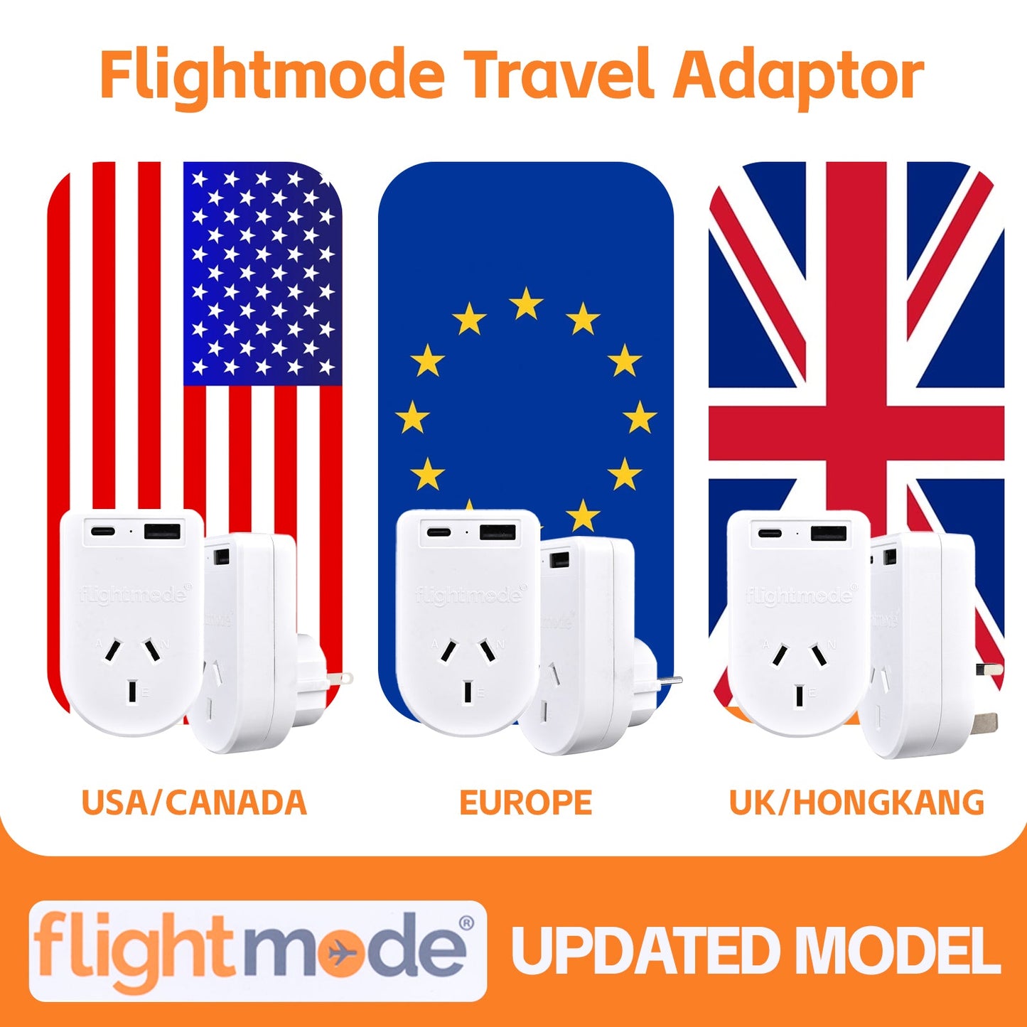 Flightmode Outbound AU/NZ to EUROPE/BALI Travel Adaptor with USB Type C & A