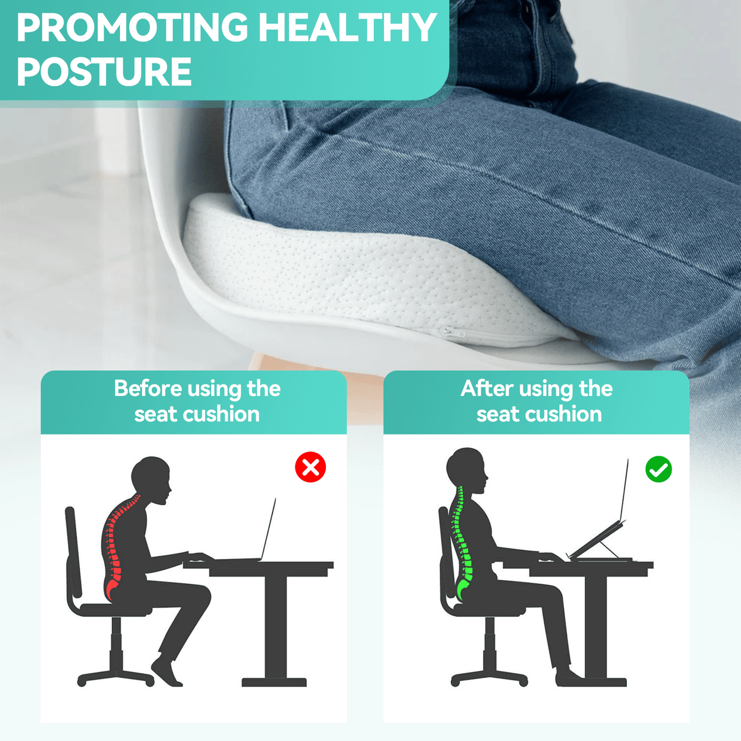 2 Pcs Bamboo Memory Foam Pressure-Relief Seat Cushions – Ergonomic Large Support (45 × 35 × 7 cm)