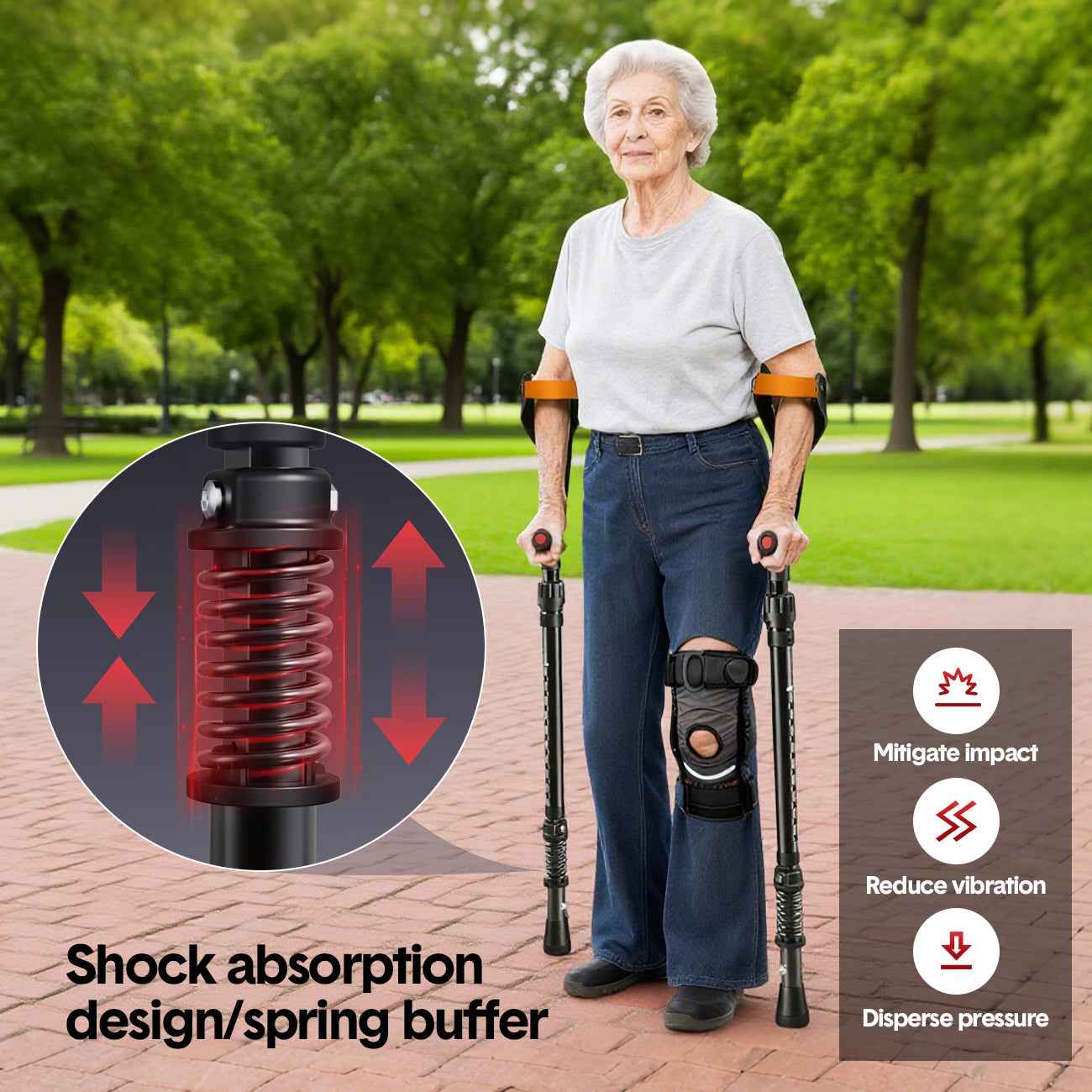 Pair of Forearm Crutches for Adults Adjustable Arm Crutch with Spring-Loaded Cushioning Design, Portable Crutches for Adults,Elderly, Walking Black