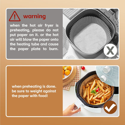 200 Pcs Disposable Unbleached Silicone Paper Dish Air-fryer Liner (100 small square + 100 large round)