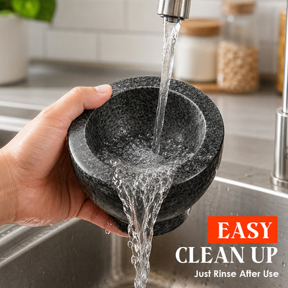 Granite Mortar and Pestle Set, 480ml Heavy Duty Stone Grinder Bowl, Dark Grey