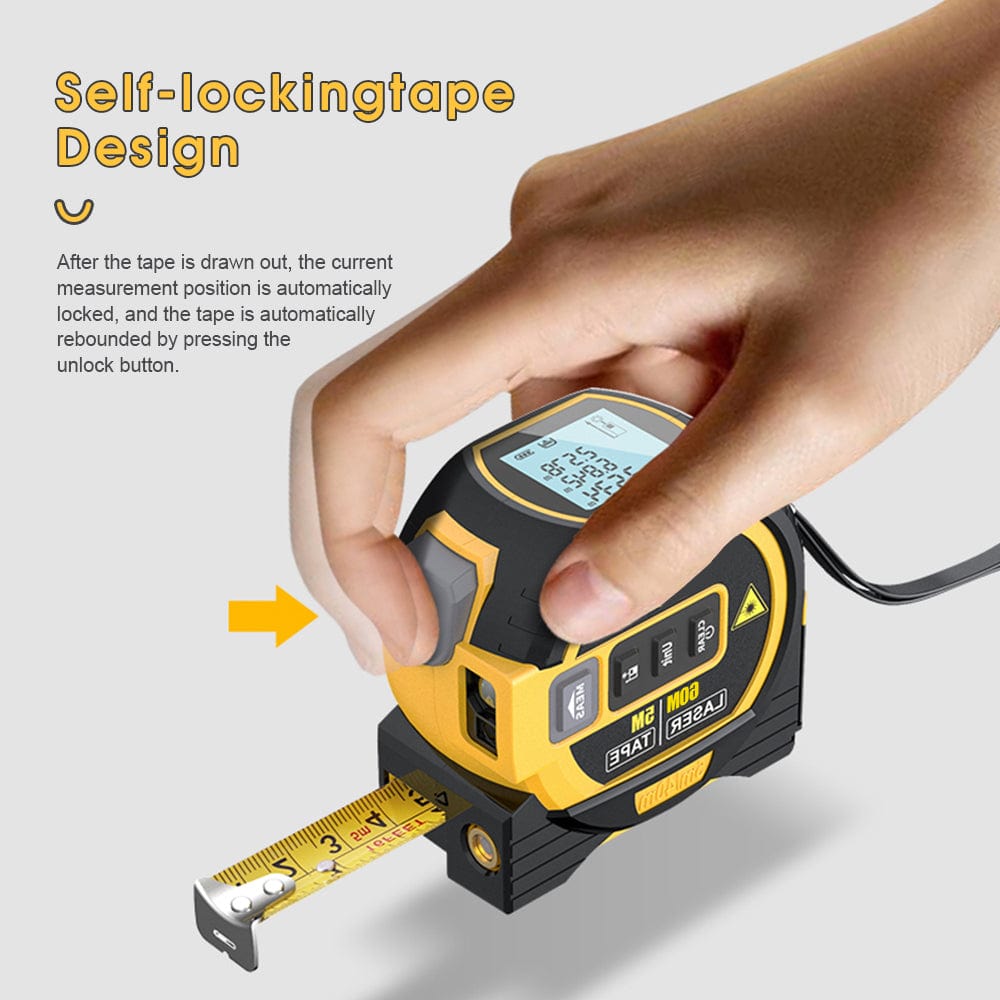 60m Laser Measure, Cross-line Laser Level, 5m Tape Measure Yellow