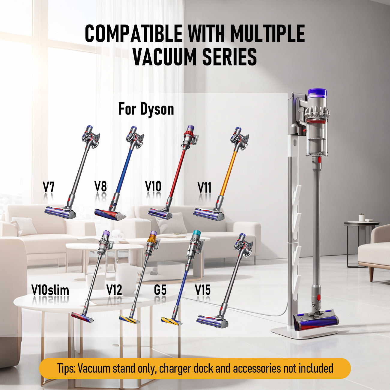 Vacuum Stand for Dyson G5, Vacuum Cleaner Storage Holder & Docking Station | Compatible with Dyson G5/V6/V7/V8/V10/V11/V12/V15 | Organizes 6-10 Accessories | Space Saving