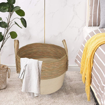 LIVINGTODAY 3 Piece Cotton Rope Stripe Carry Handles Storage Baskets Set
