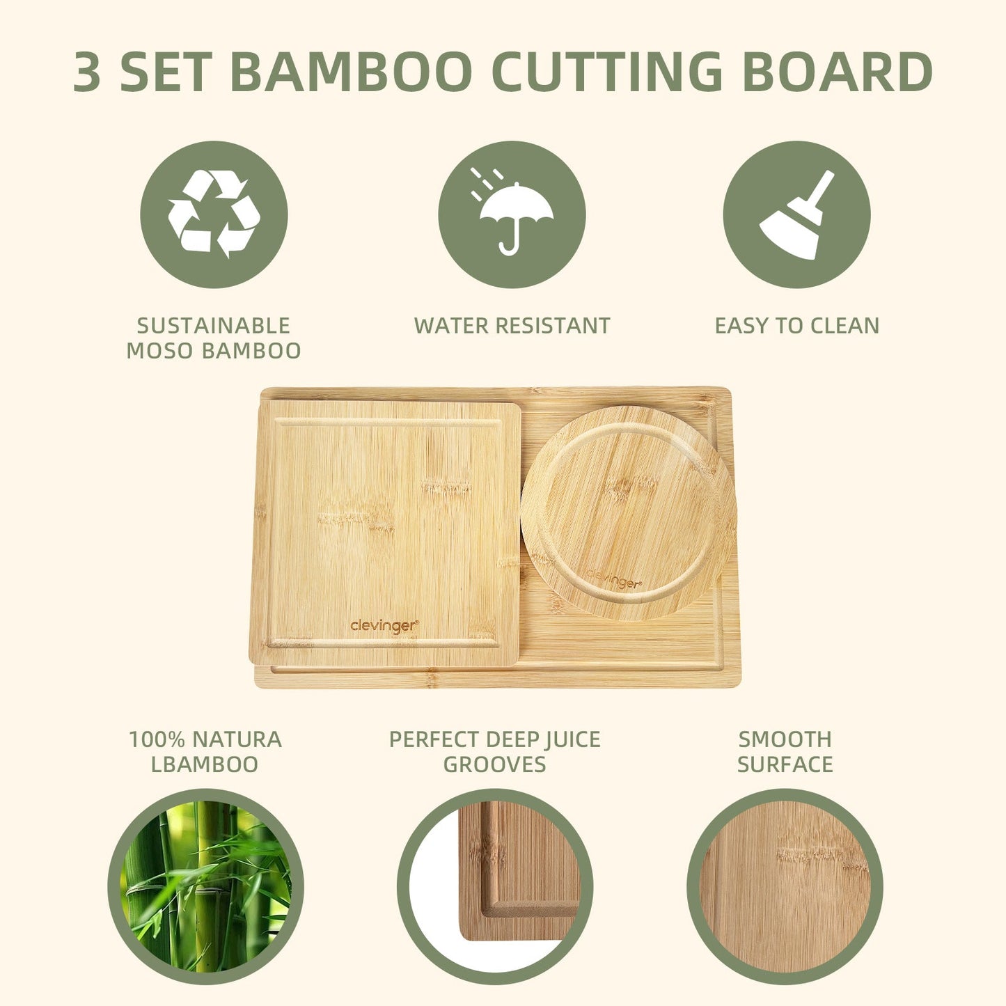 3 Pcs Bamboo Cutting Board