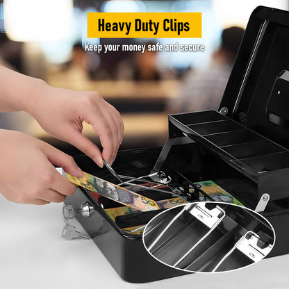Metal Cash Box with Security Lock & 2 Keys - 4 Bill/5 Coin Tray Storage, Large Lockable Money Box for Small Business/Home