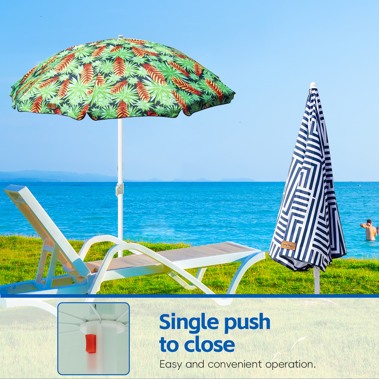 Lazy Dayz 1.8m Tiltable Beach Umbrella with Carry Bag - Mossman