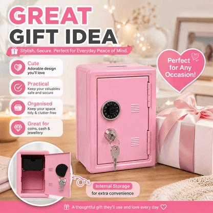 Lockable Metal Money Box, Cash & Coin Storage Box with Key Lock, Compact Piggy Bank for For Kids & Adults, Office & Small Valuables
