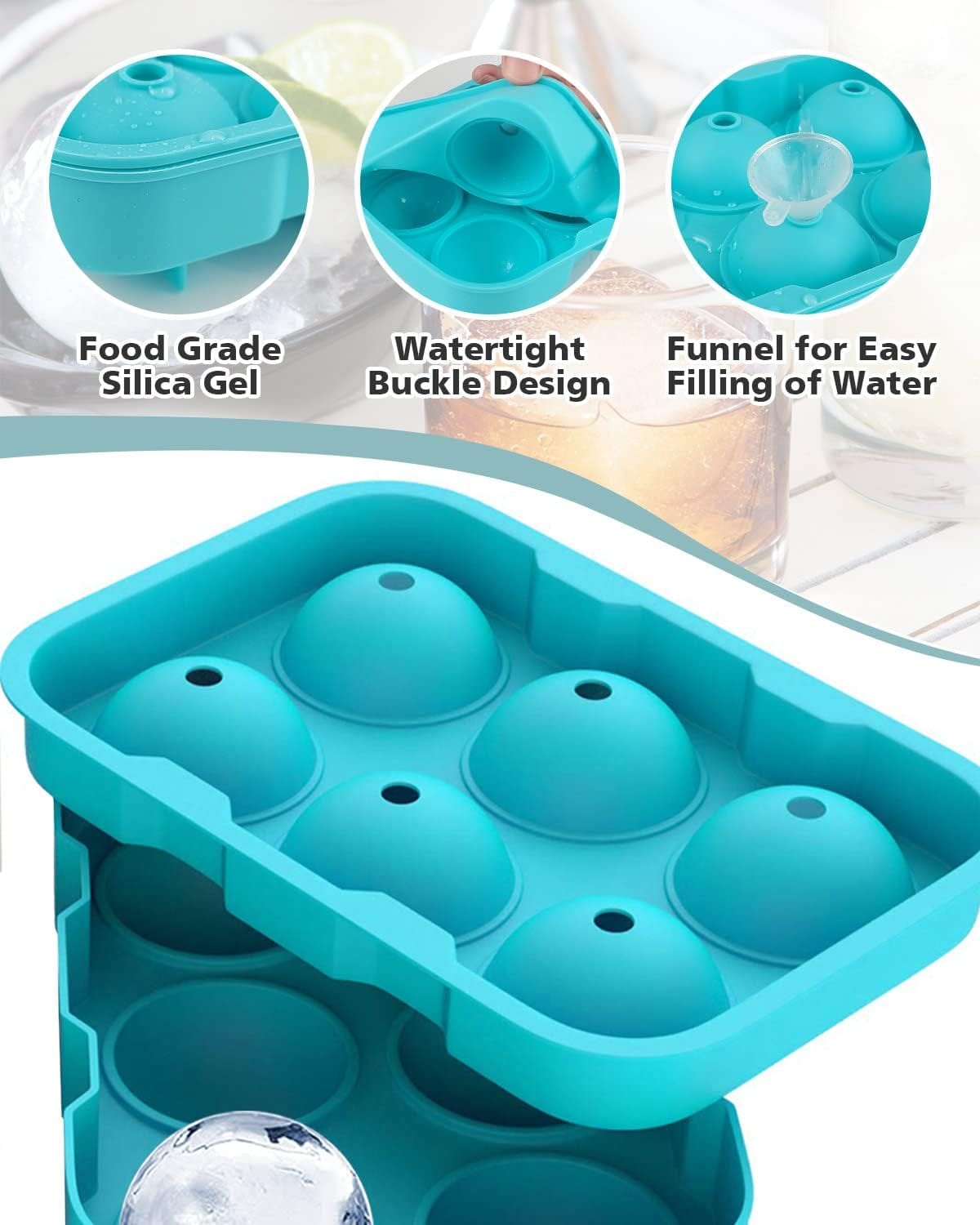 3 Pcs Silicone Easy Pop 6 Sphere Ice Cube Tray / Water Bottle Ice Block Tray / 15 Grids Ice Cube Tray