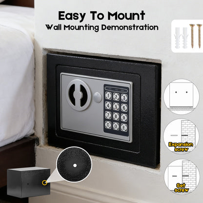 Digital Safe Box 6.4L, Electronic Security Safe with Keypad & 2 Emergency Keys, Steel Cash & Valuables Lock Box for Home, Office & Hotel