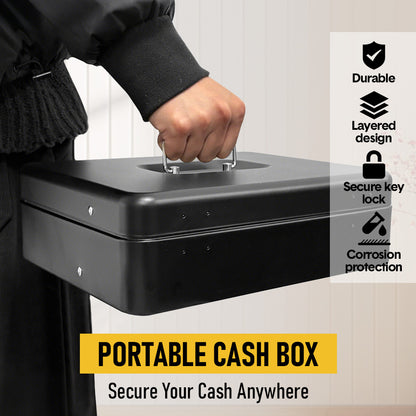 Metal Cash Box with Security Lock & 2 Keys - 4 Bill/5 Coin Tray Storage, Large Lockable Money Box for Small Business/Home