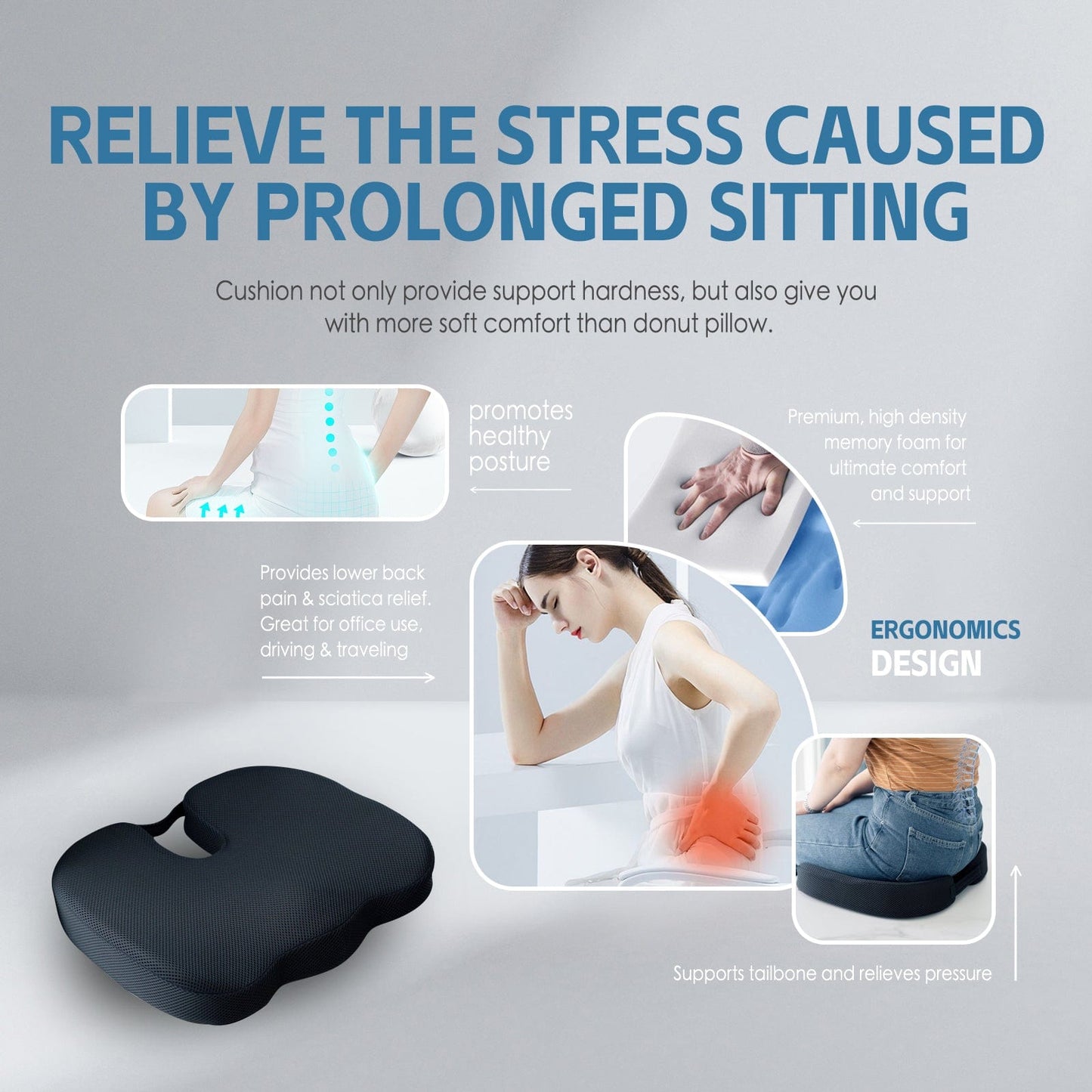 2 Pcs Memory Foam Car & Office Seat Cushions – Ergonomic Support with Breathable Washable Mesh Cover