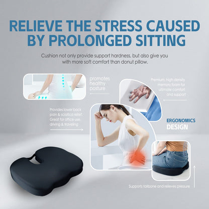 2 Pcs Memory Foam Car & Office Seat Cushions – Ergonomic Support with Breathable Washable Mesh Cover