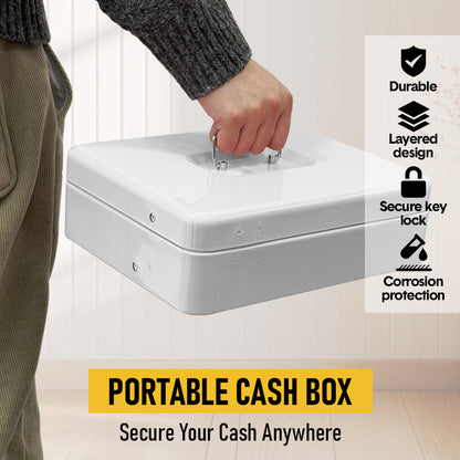 Metal Cash Box with Security Lock & 2 Keys - 4 Bill/5 Coin Tray Storage, Large Lockable Money Box for Small Business/Home