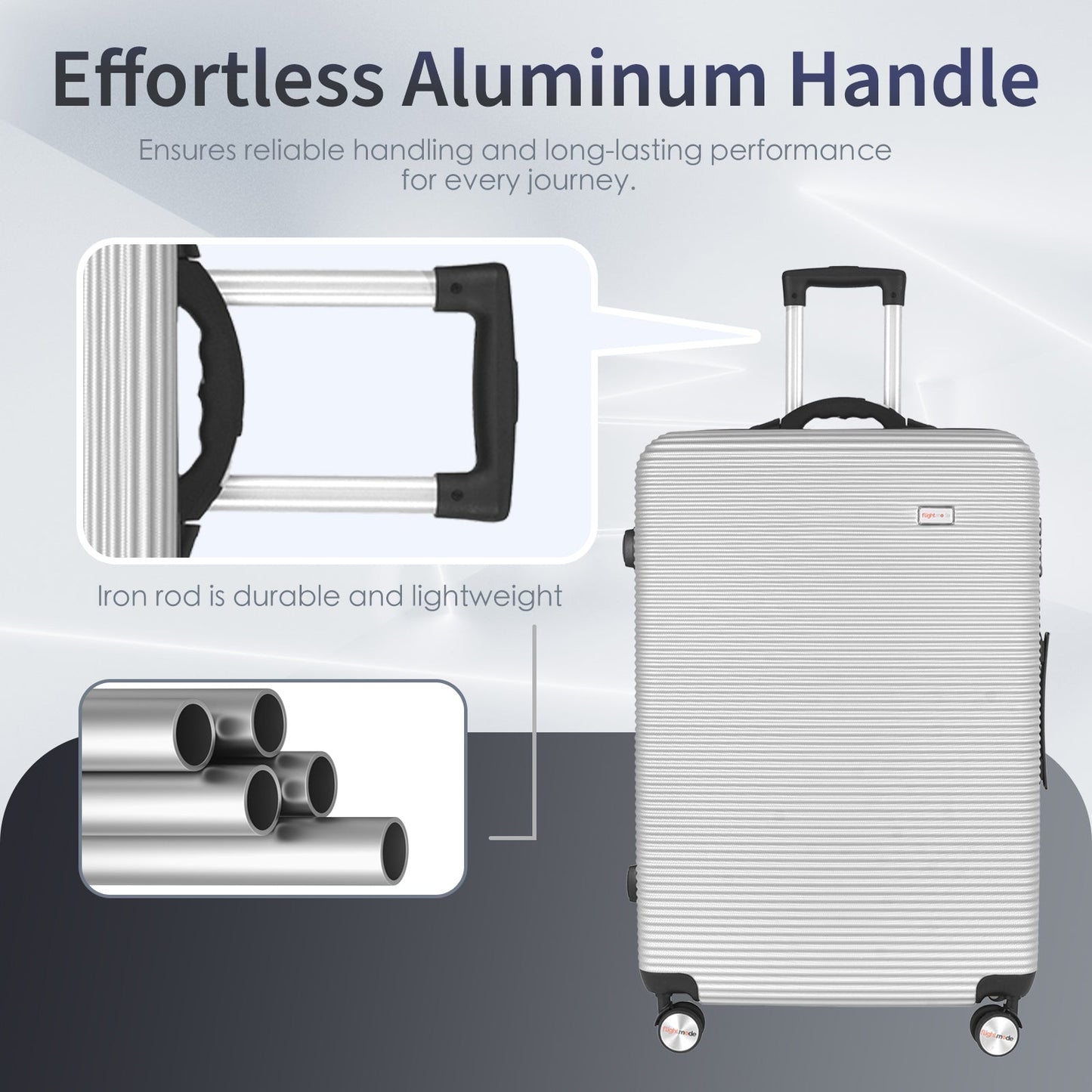 3 pcs 20"/24"/28" Digital Weighing Scale and USB Charging Port Lightweight Luggage Suitcase Silver