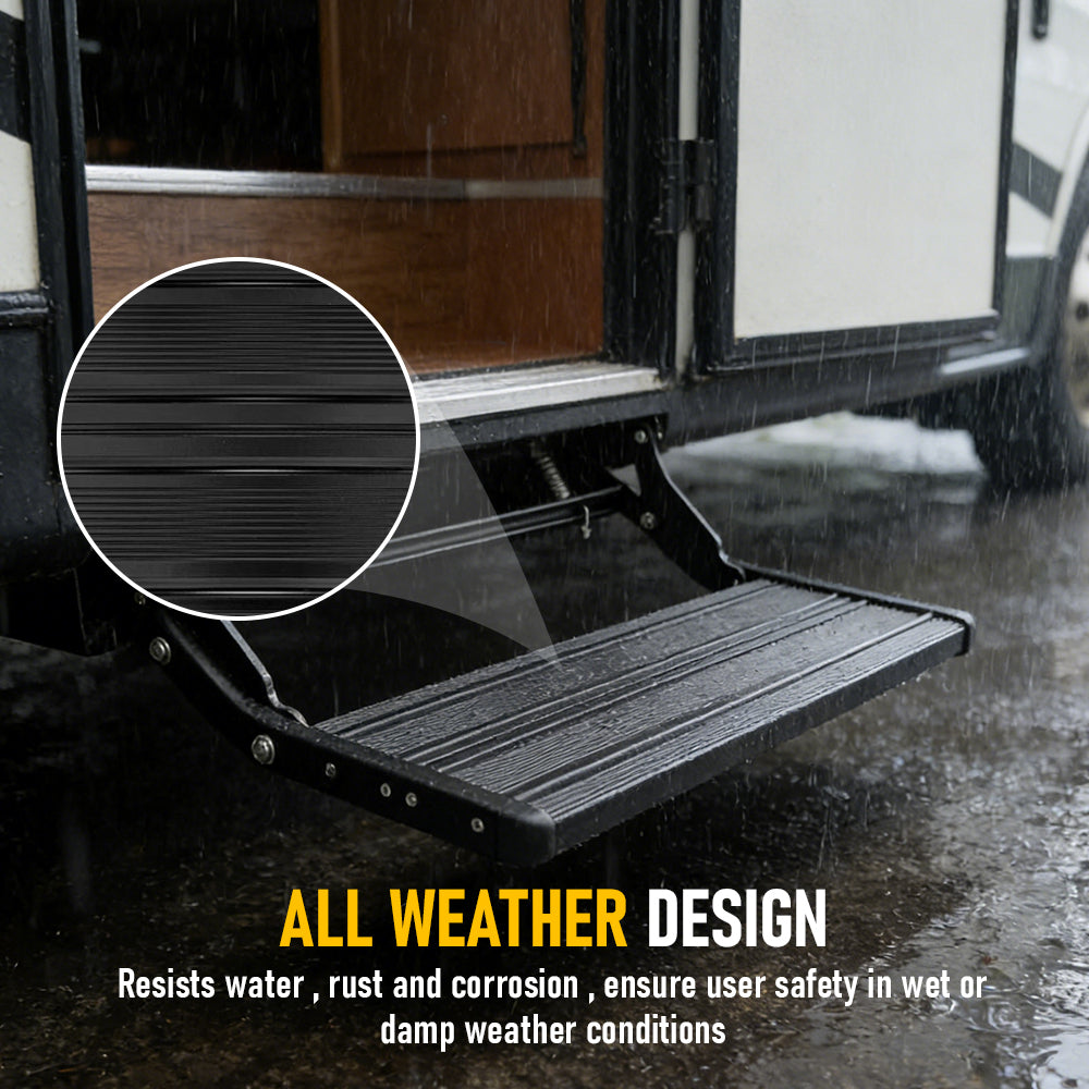 Heavy Duty Aluminium Caravan Step, Portable Folding Single RV Step with Anti-Slip Surface, Pull Out Camper Trailer & Motorhome Step Stool