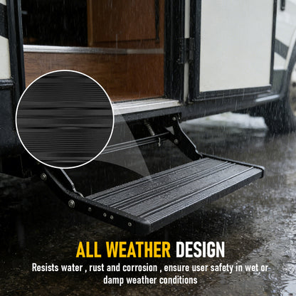 Heavy Duty Aluminium Caravan Step, Portable Folding Single RV Step with Anti-Slip Surface, Pull Out Camper Trailer & Motorhome Step Stool