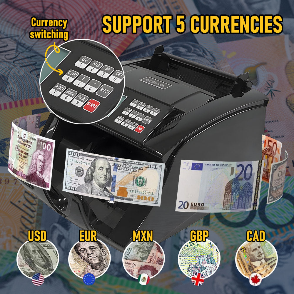 Automatic Money Counter Machine for AUD, High Speed Bill Counter with UV/MG/IR Detection, Auto Summation, Digital Display Banknote Counting Machine
