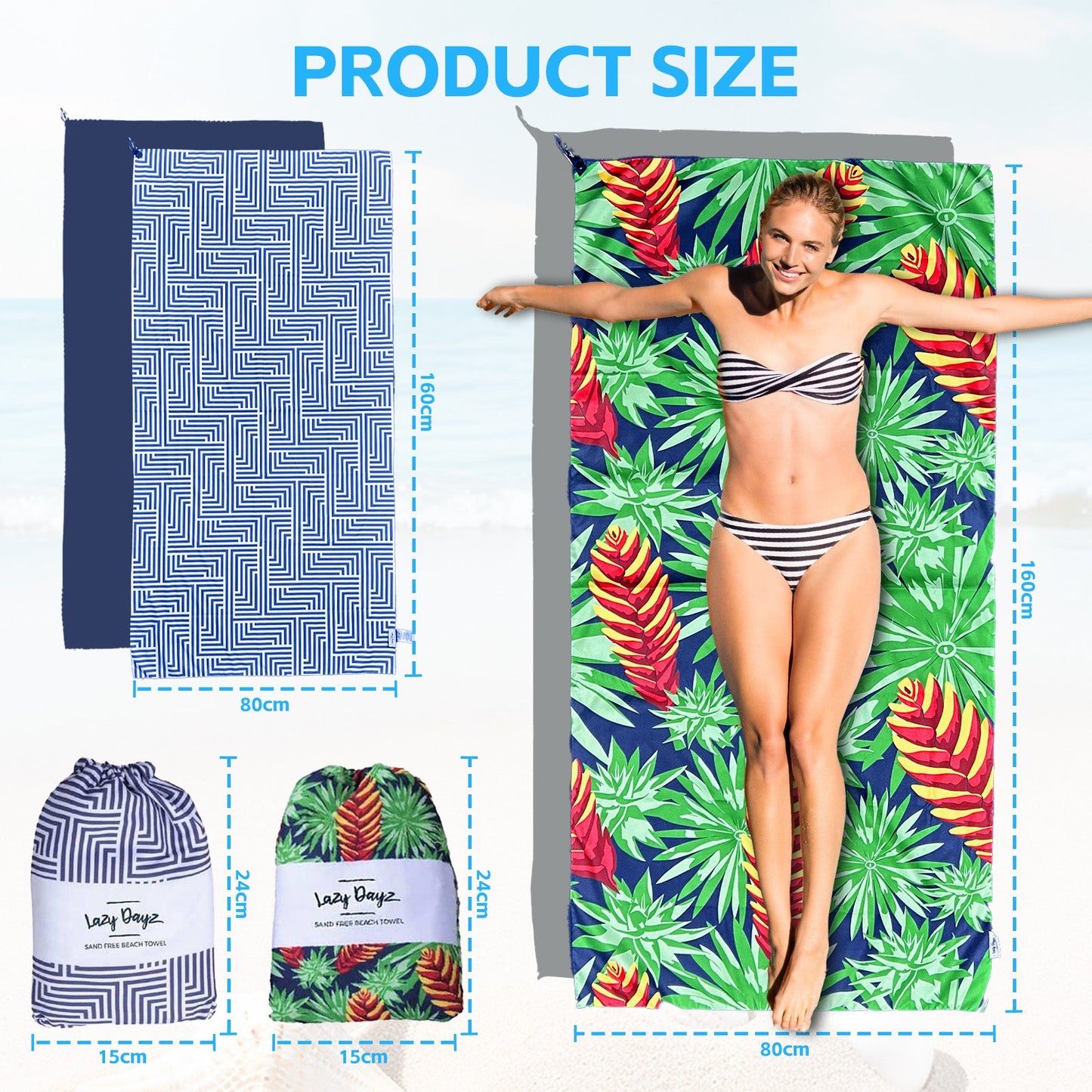 Lazy Dayz Quick Drying Sand Free Beach Towel - Makena