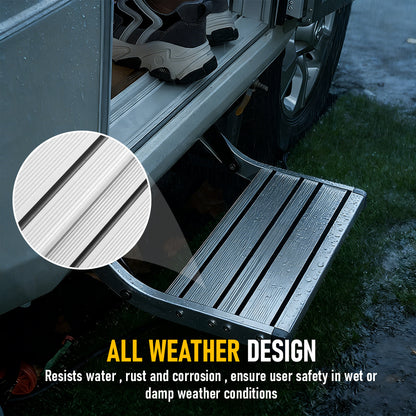 Heavy Duty Aluminium Caravan Step Stool, Supports Up to 200kg, Foldable RV Entry Step with Anti-Slip Surface, Portable Step for Caravan, Motorhome, Camper Trailer & Camping, Silver
