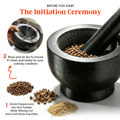 Granite Mortar and Pestle Set, 480ml Heavy Duty Stone Grinder Bowl, Dark Grey