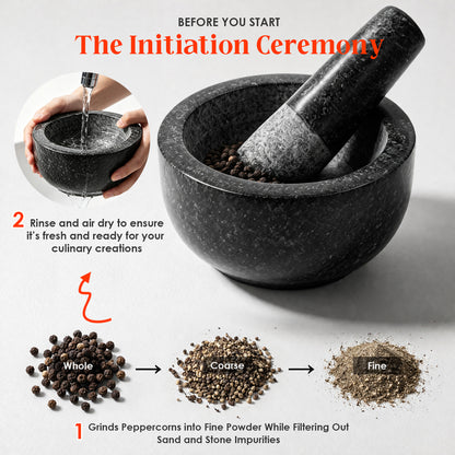 Granite Mortar and Pestle Set, 450ml Stone Grinder Bowl with Pestle, Black