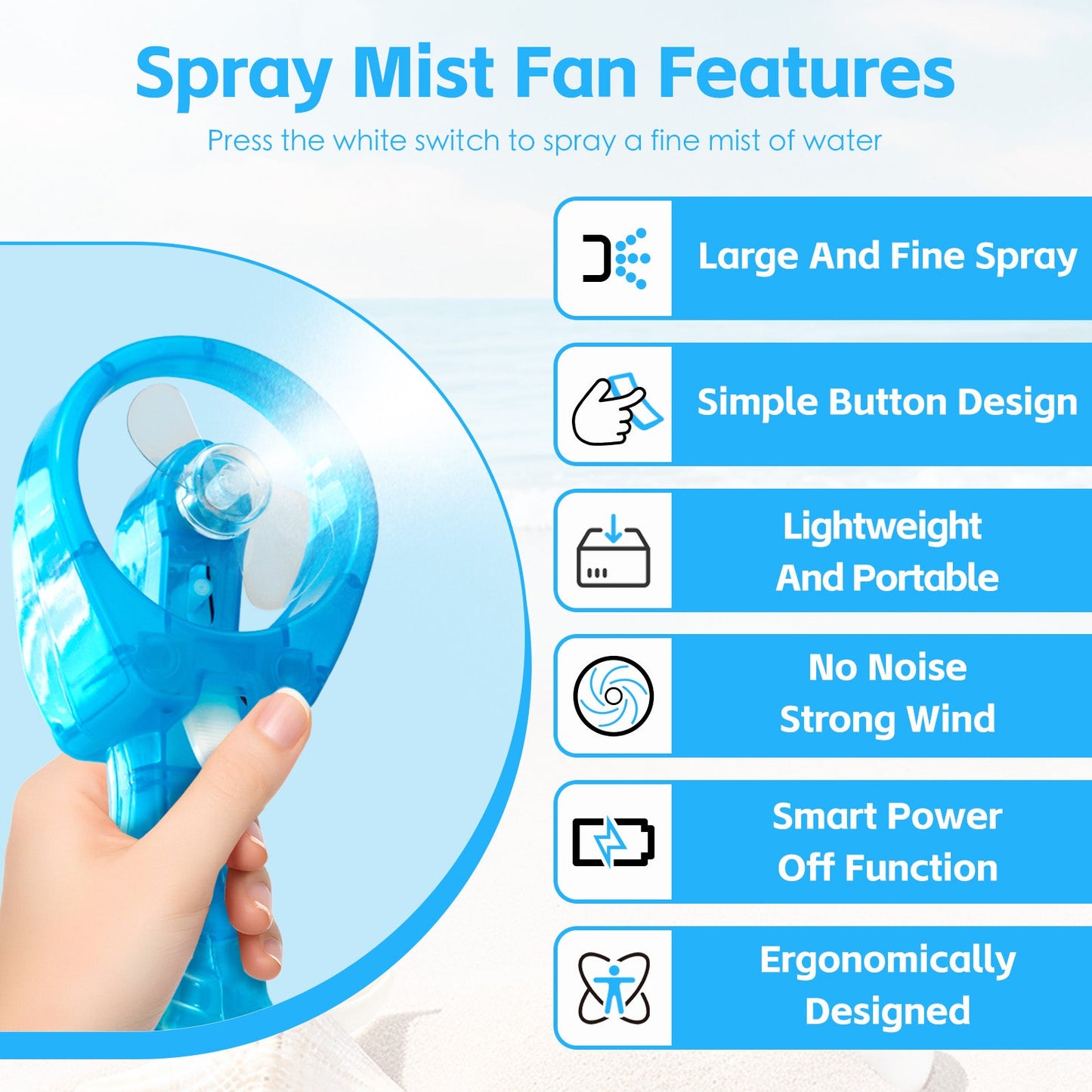 Handhold Battery Powered Personal Water Spray Fan-Blue/Pink