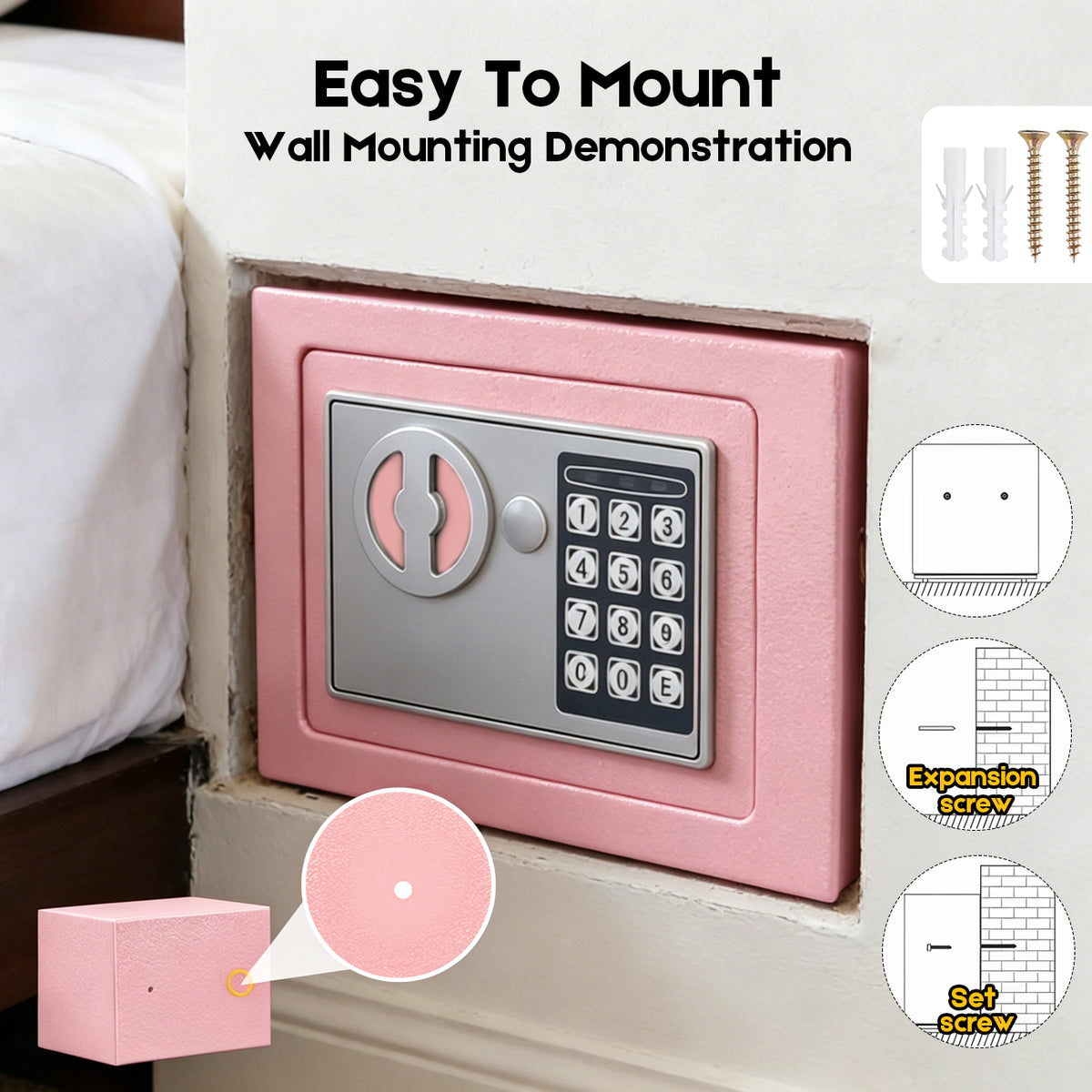 6.4L Digital Safe Box, Electronic Security Safe with Keypad & 2 Emergency Keys, Steel Cash & Valuables Lock Box for Home, Office & Hotel