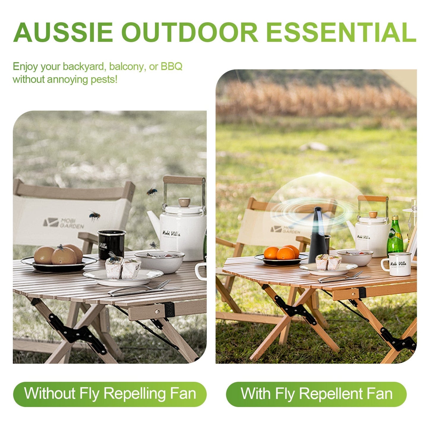 Battery Operated Shoo-Fly Chemical Free Fly Repellent Fan Gold