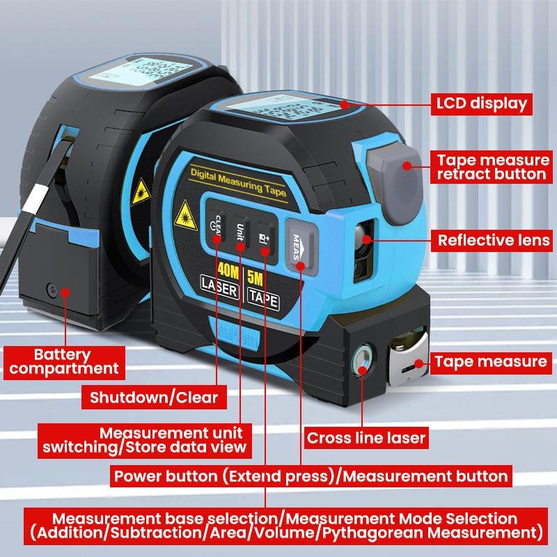 Living Today laser tape measure 40m Laser Measure, Cross-line Laser Level, 5m Tape Measure Blue