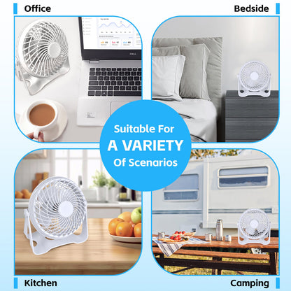 USB Powered Desk Fan – Portable 2-Speed Adjustable Angle Cooling Fan (White)