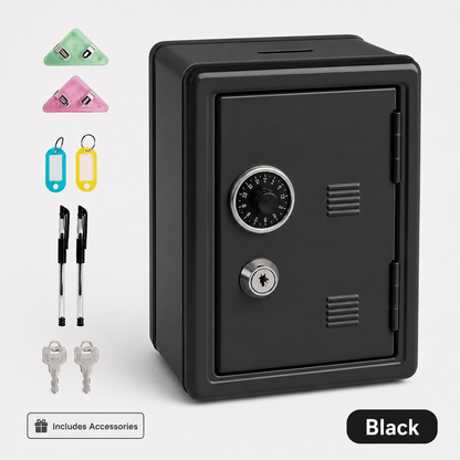 Lockable Metal Money Box, Cash & Coin Storage Box with Key Lock, Compact Piggy Bank for For Kids & Adults, Office & Small Valuables