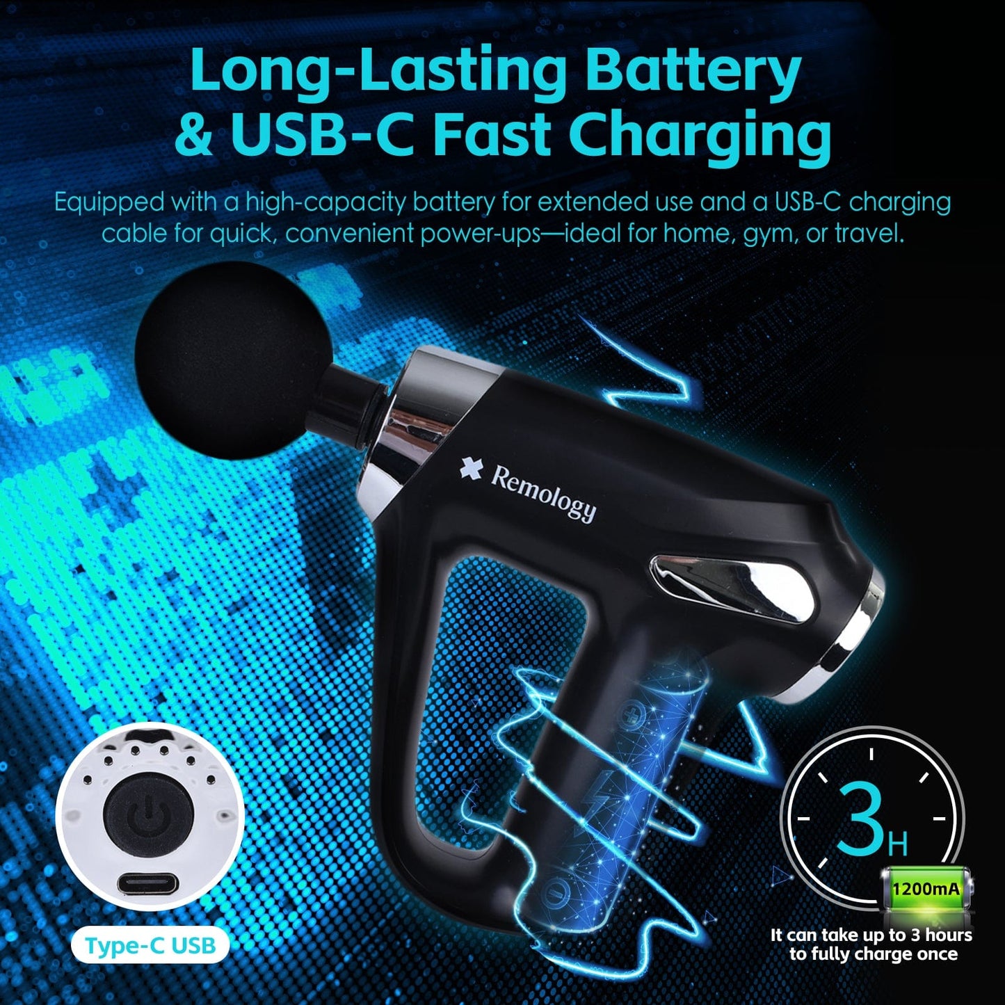 Remology Impact Therapy 6 Adaptive Speed USB-C Massage Gun with 4 Heads