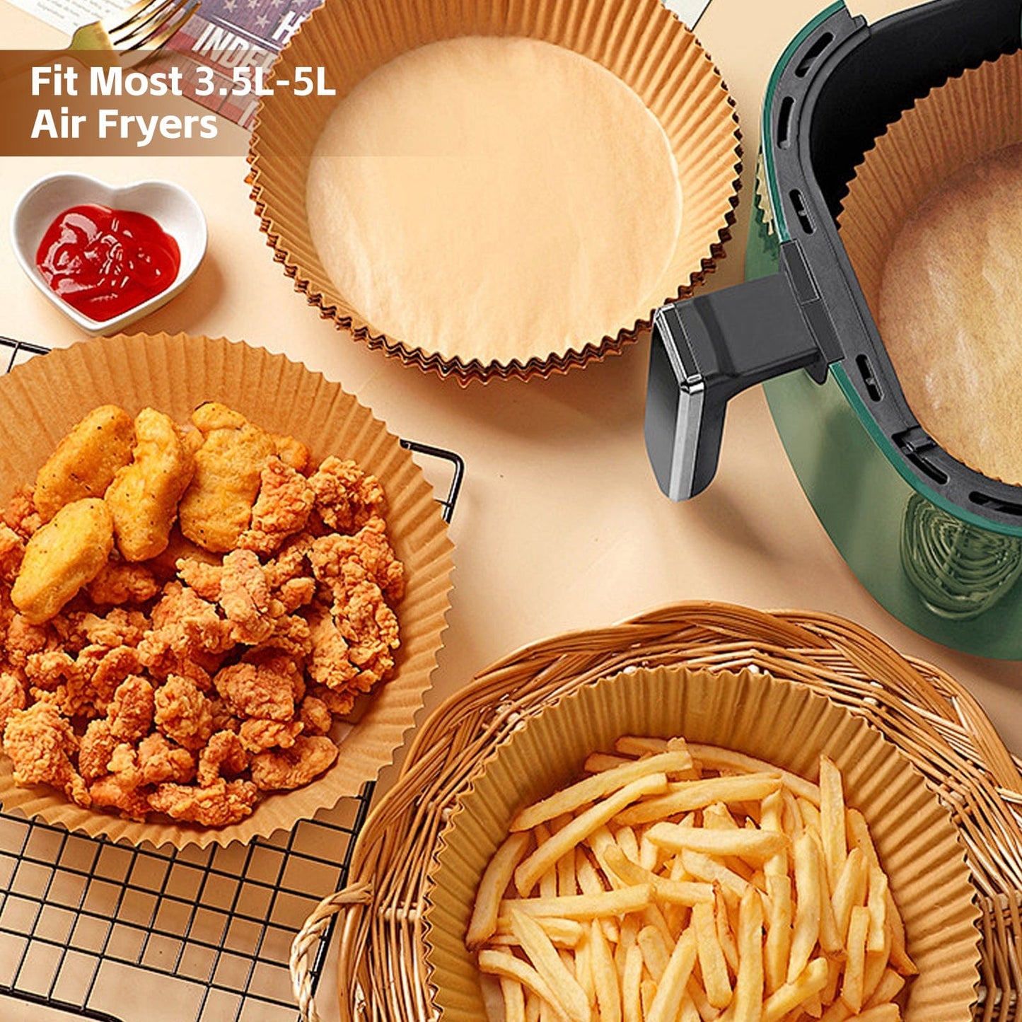 100 Pcs 16cm Round Disposable Unbleached Silicone Paper Dish Air-fryer Liner
