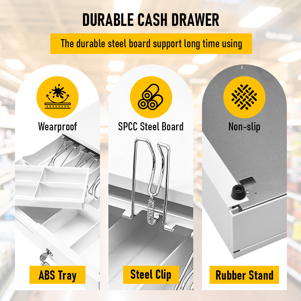 Heavy-Duty All-Metal Cash Drawer | 6 Coin Trays & 5 Note Trays | RJ-12 Interface | For Retail, Restaurant, Bar & Café