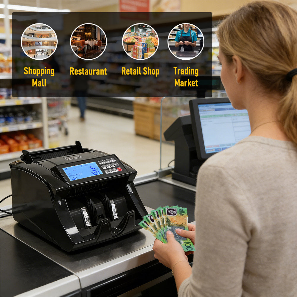 Automatic Money Counter Machine for AUD, High Speed Bill Counter with UV/MG/IR Detection, Auto Summation, Digital Display Banknote Counting Machine