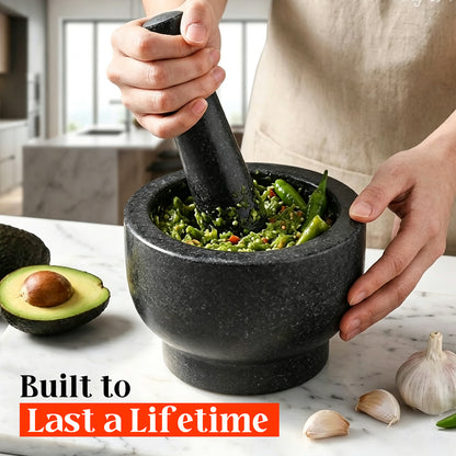 Granite Mortar and Pestle Set, 480ml Heavy Duty Stone Grinder Bowl, Dark Grey
