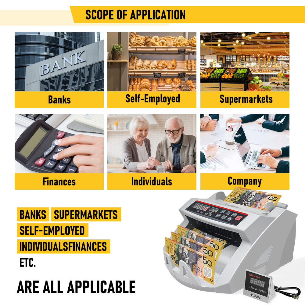 Automatic Money Counter Machine with UV Detection, High-Speed Banknote Counter for AUD, Digital Display Bill Counter for Australian Dollars