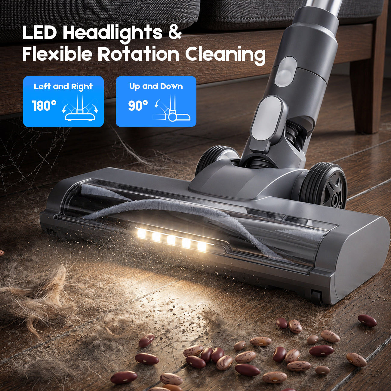 Cordless Vacuum Cleaner, 8in 1 Powerful Stick Vacuum, with Anti-Tangle Brush and LED Light, Lightweight Vacuums for Hardwood Floor, Carpet, Pet Hair