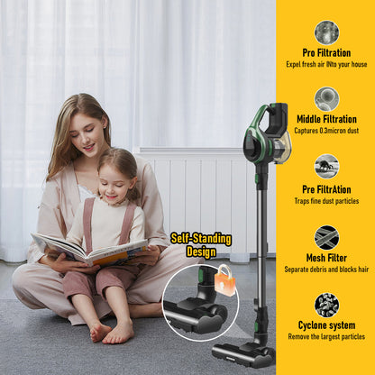 Cordless Stick Vacuum Cleaner, 350W Powerful Suction, LED Floor Head, 40-Min Runtime