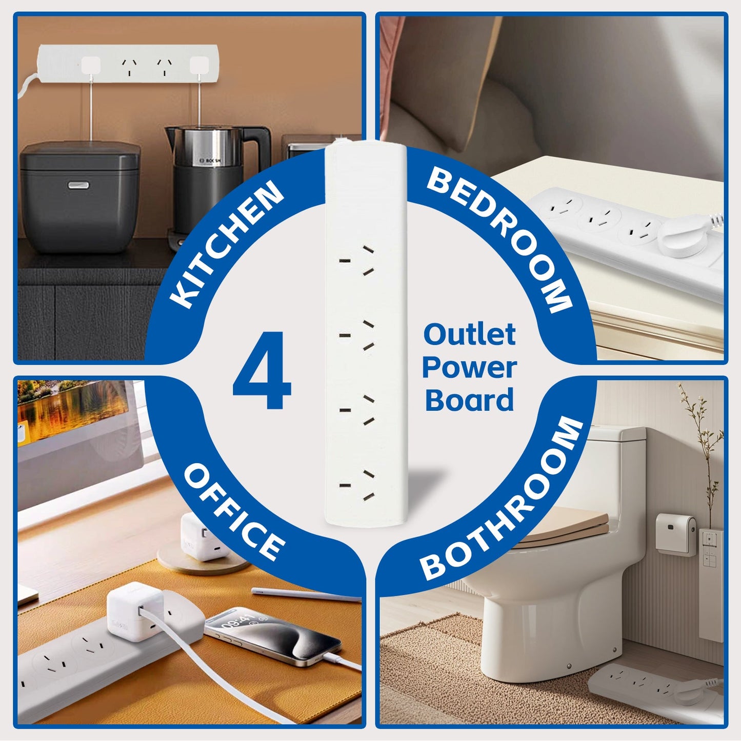 4 Outlet Power Board with 1 Meter Lead Cable