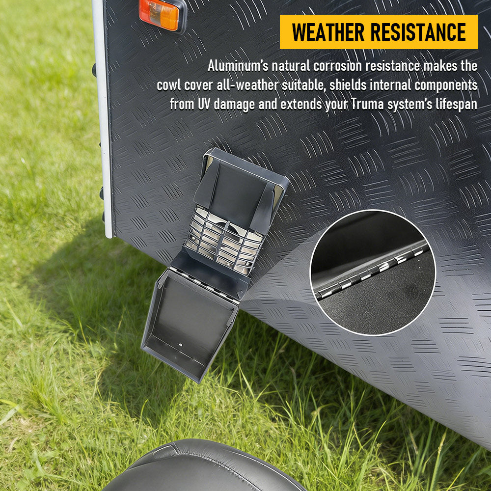Cowl Cover for Truma Water Heater, Universal Aluminum Black Console Replacement Part, Powder-Coated External Flue Vent, 27x15x4cm