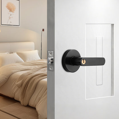 Privacy Door Lever Handle with Key, Heavy Duty Interior Door Lock, Round Design, 4 Pack, Matte Black