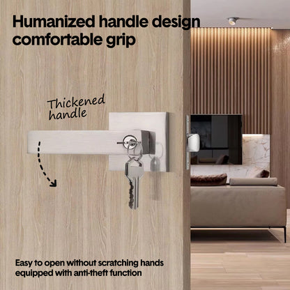Privacy Door Lever Handle with Key, Heavy Duty Interior Door Lock, Adjustable Latch-Silver