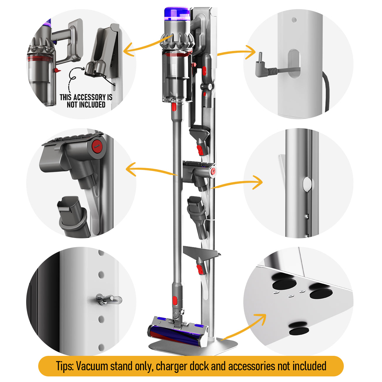 Vacuum Stand for Dyson G5, Vacuum Cleaner Storage Holder & Docking Station | Compatible with Dyson G5/V6/V7/V8/V10/V11/V12/V15 | Organizes 6-10 Accessories | Space Saving