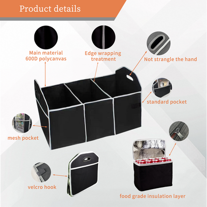 Collapsible Car Trunk Organiser with Cooler Bag