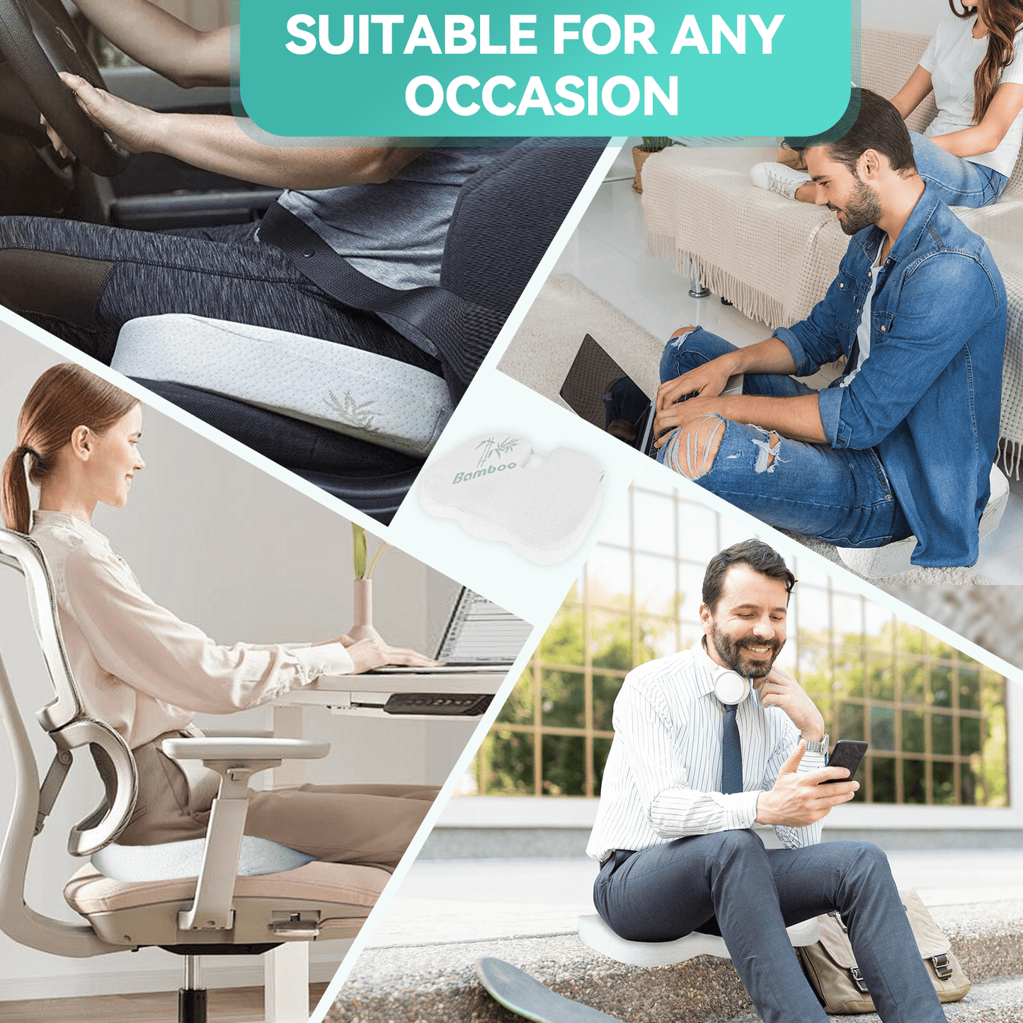 2 Pcs Bamboo Memory Foam Pressure-Relief Seat Cushions – Ergonomic Large Support (45 × 35 × 7 cm)