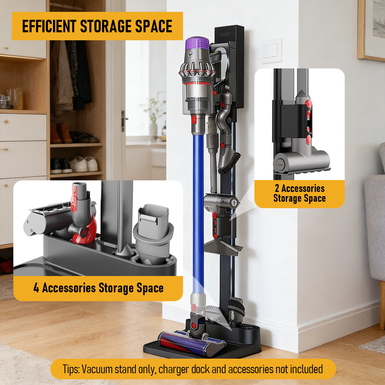 Mershine Dyson Vacuum Stand, Stand-Storage-Holder-Station-Docking, Compatible with Dyson V6 V7 V8 V10 V11 V12 V15 V16 SV18 SV21 Cordless Vacuum Cleaners, with 6-8 Accessories Storage Space