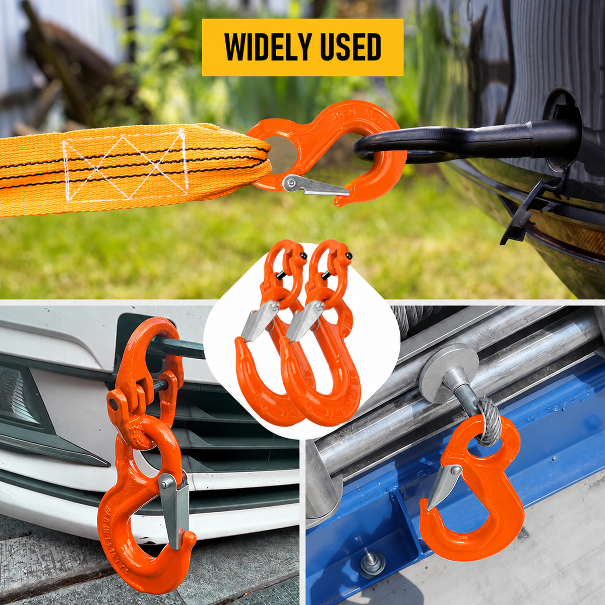 2T Sling Hook & Hammerlock Kit, 2 Sets Heavy Duty Trailer Safety Chain Hooks for Caravan, Camper & Boat Trailers-Orange