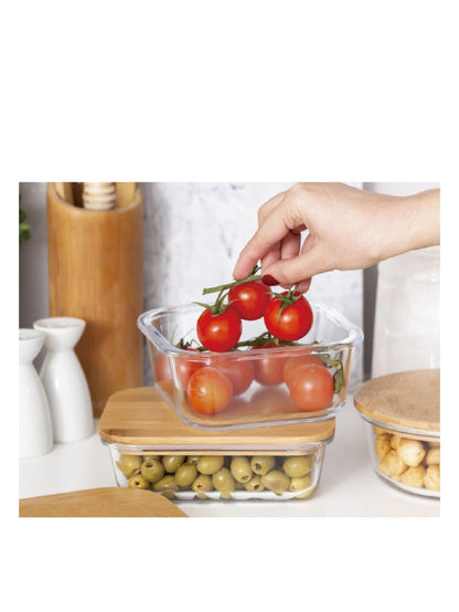 Medium Bamboo Food Container – Clear Glass with Bamboo Lid